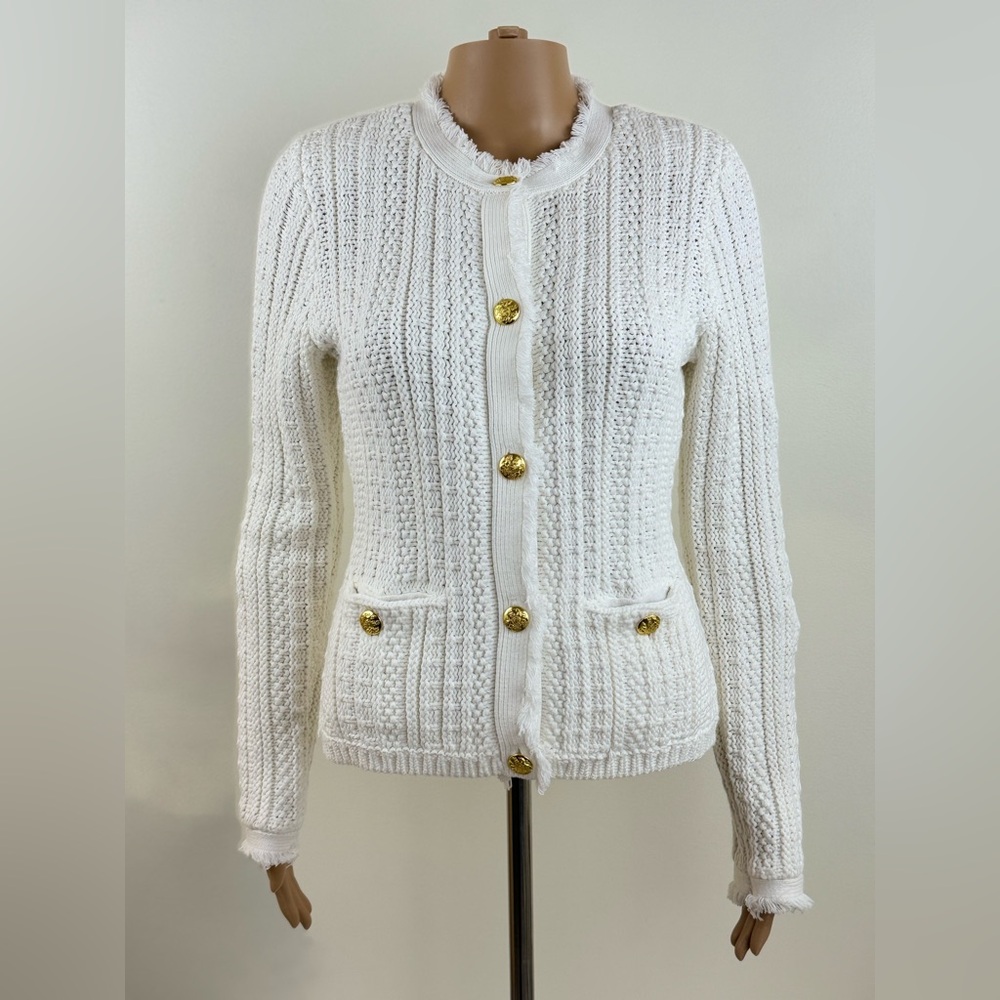 Express Women's Heavy Knit Button Sweater with Pockets, White, Size XS - Picture 1 of 14